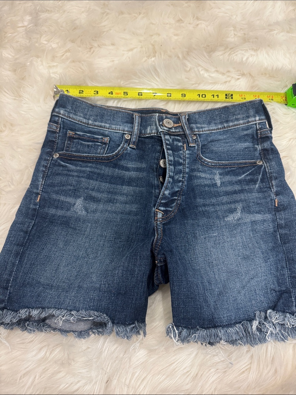 Express Dark Blue Denim Frayed Hem Women's Shorts